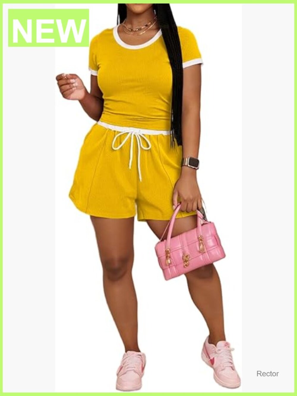 Women's 2 Piece Lounge Set Ribbed Knit Short Sleeve Top High Waist Shorts